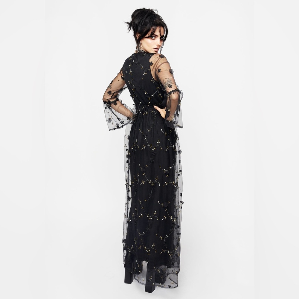 Disturbia Chrysanthi Applique Maxi Dress with Black Gold Floral Accents US 6 - Picture 2 of 11